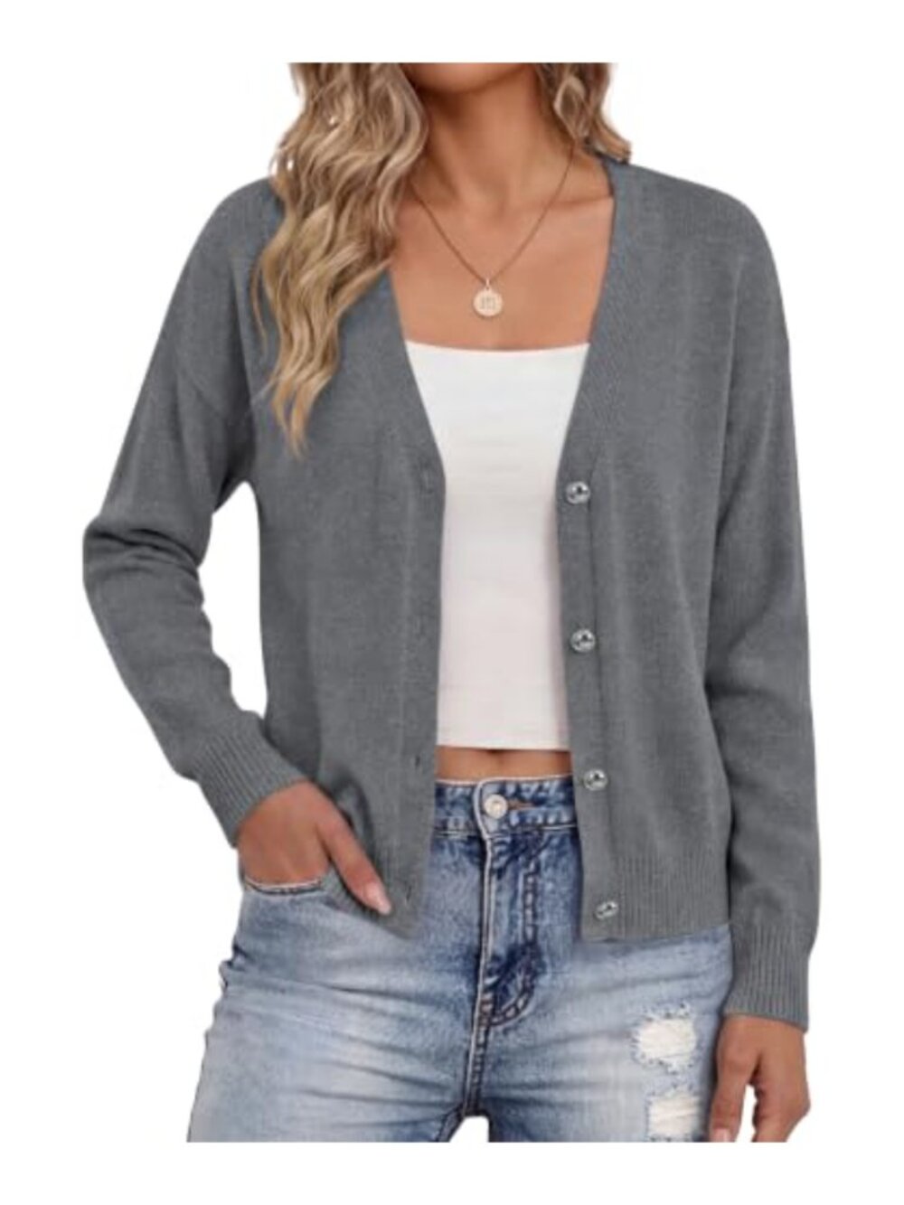 Viscose Blend Cardigan Long Sleeve V-Neck Button Front